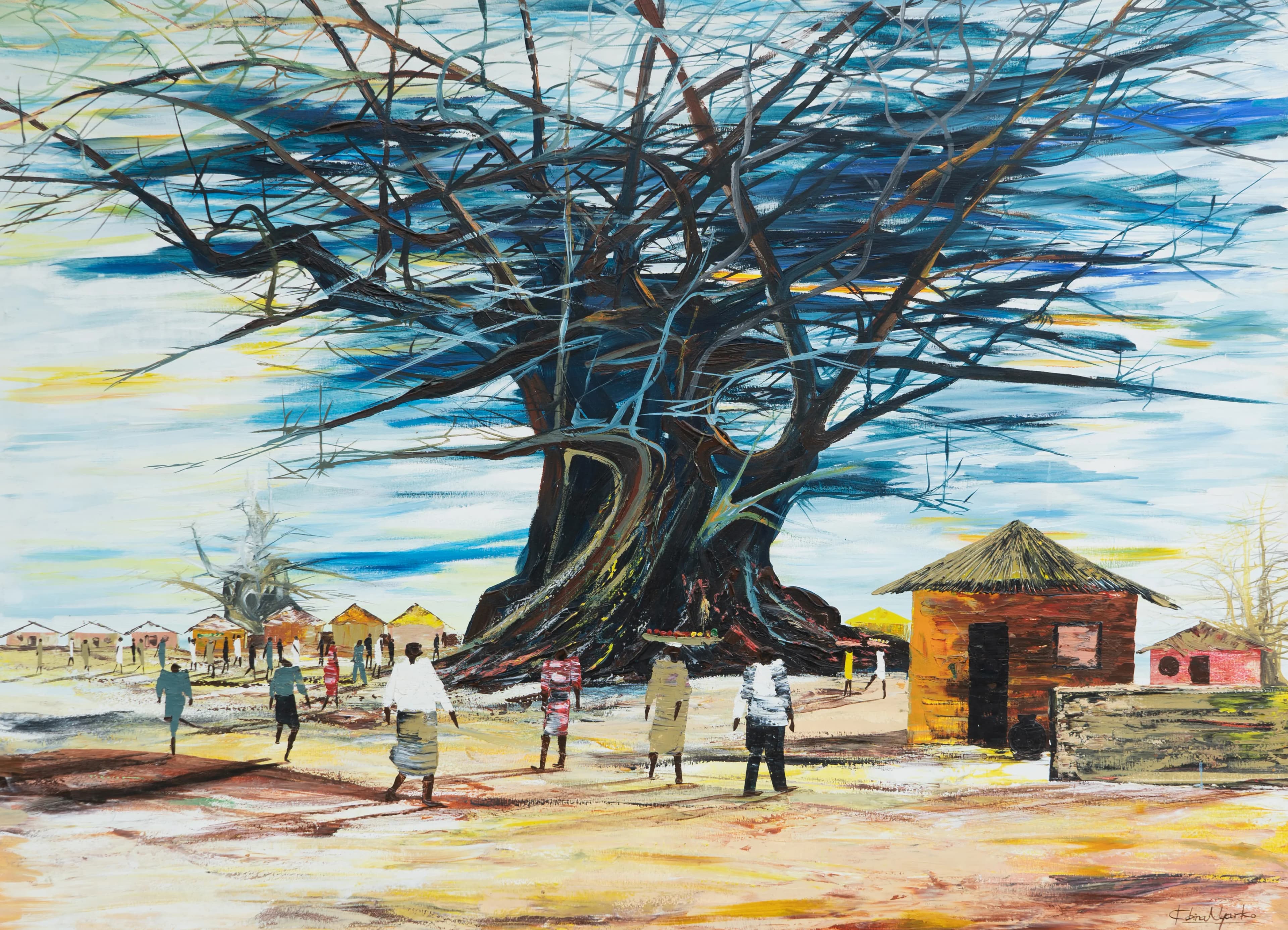 Kobina Nyarko, earlier painting — a great baobab over a village